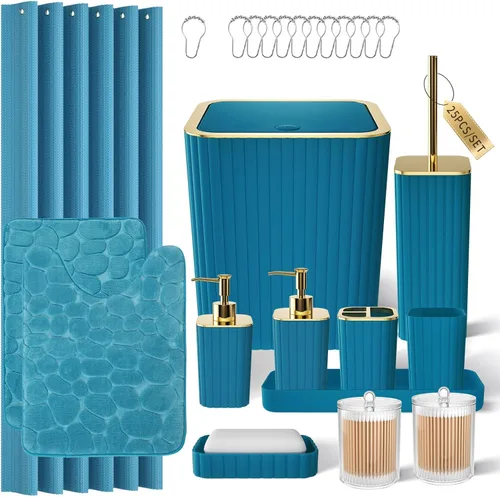 Miniatura 48 de XLHOMO Bathroom Set- 25PC Beige Bathroom Set, Bathroom Set with Shower Curtain and Rugs, Beige Shower Curtain Set, Toilet Brush, Bathroom Trash Can