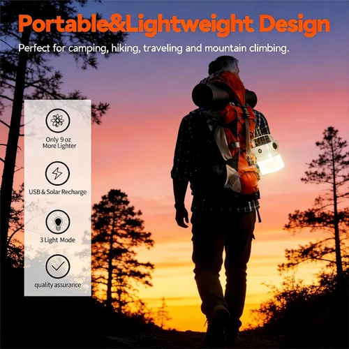 Miniatura 5 de V.C Formark - Linterna solar para campamento, carga dual (USB-C y solar), pantalla de batería, 3 modos + linterna, ligera para campamento y cortes