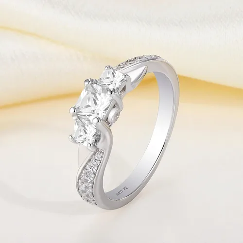Miniatura 4 de YL - Anillos de boda de plata de ley para mujer, 3 piedras de nacimiento transparentes