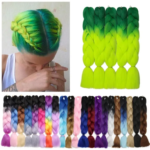 Miniatura 141 de Benehair Extensiones de cabello trenzado ombré de 24 pulgadas, 1 paquete de extensiones de cabello trenzado jumbo de alta temperatura, cabello