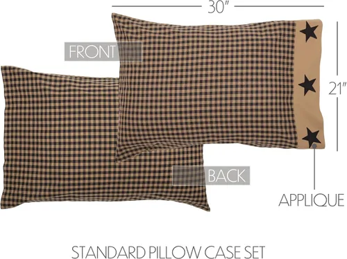 Miniatura 2 de VHC Brands Funda de almohada estándar con apliques de algodón primitivo de algodón a cuadros negros