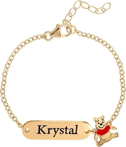 Disney Winnie the Pooh - Pulsera personalizada de 5 pulgadas + 1 pulgada, pulsera con placa de identificación de plata de ley - Regalos de Winnie