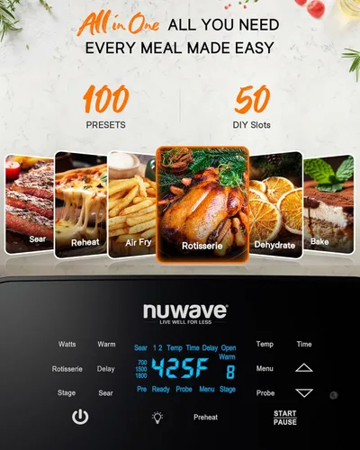 Miniatura 2 de NuWave Brio 15.5Qt Horno y freidora de aire con asador, tamaño X-grande para familia, potente 1800W, 4 posiciones de parrilla, controles