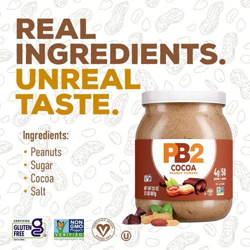 Miniatura 6 de PB2 Mantequilla de cacao de chocolate en polvo con cacao – 0.14 oz de proteína, 90% menos grasa, certificado sin gluten, solo 50 calorías por