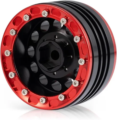 Miniatura 3 de MOHERO Llantas de aleación Beadlock de 1/10 de 1.9 pulgadas para RC Cralwer Axial SCX10 CC01 D90, paquete de 4 (rojo y negro)