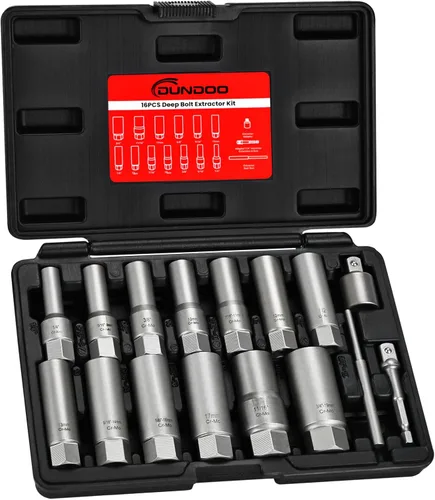 Kit extractor de pernos de 16 piezas, juego extractor de pernos despojados, juego de extracción fácil largo y profundo, herramienta de llave de tubo