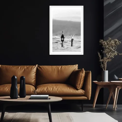 Miniatura 2 de Acqooeakt Póster retro de mujer con champán en la playa, arte de pared en blanco y negro, impresión feminista, carrito de bar, decoración de pared