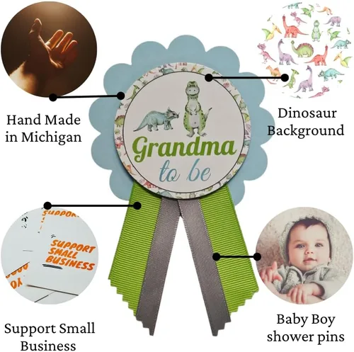 Miniatura 2 de Alfileres de dinosaurio para baby shower para mamá, papá, abuela, familia de la selva, para llevar, It's a Boy Baby Sprinkle (Momy)