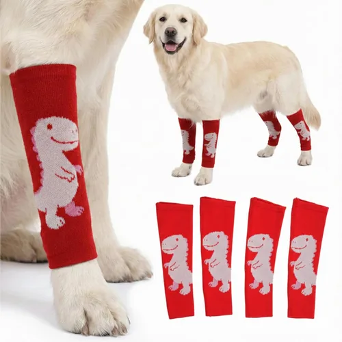 Miniatura 15 de LovinPet Paquete de 4 rodilleras para perro, calentadores de piernas estilo dinosaurio para perros medianos y grandes, elásticos en 4 direcciones