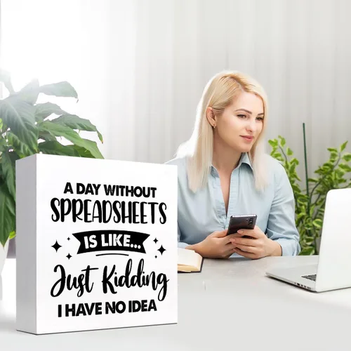 Miniatura 7 de Cartel con texto en inglés «A Day Without Spreadsheet is Like », divertido letrero de madera para oficina, caja de madera para decoración de estante