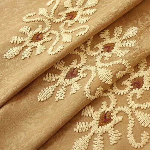 Miniatura 8 de ELKCA Cortinas bordadas de jacquard para dormitorio, cortinas beige de lujo para sala de estar, ojales superiores, 2 paneles