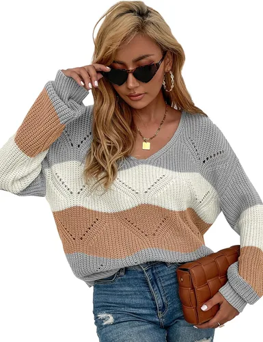 Miniatura 4 de WEESO Suéteres casuales de punto para mujer con bloques