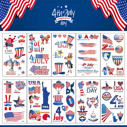 Miniatura 8 de Hying 10 tatuajes patrióticos del 4 de julio temporales para niños y adultos, bandera estadounidense, patrióticos temporales para decoración del 4