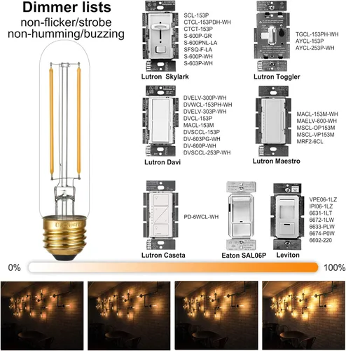 Miniatura 3 de LiteHistory Bombilla LED E26 regulable de 4 W igual a 40 W, blanco cálido, 2700 K, E26, Edison AC120V, 400 lm, tubular, T9 T10, bombilla LED