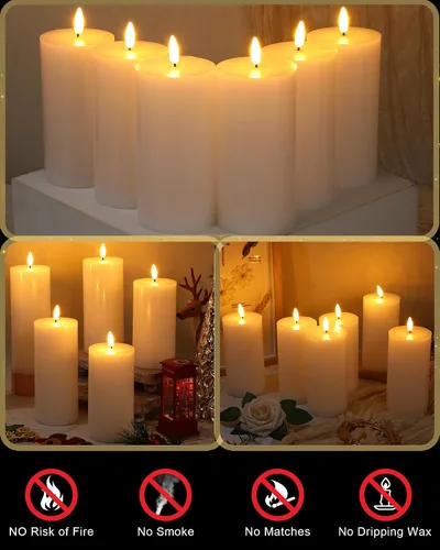 Miniatura 3 de VIHOSE Juego de 6 velas blancas sin llama con control remoto y temporizador, velas parpadeantes sin llama con batería, pilar LED de parte superior