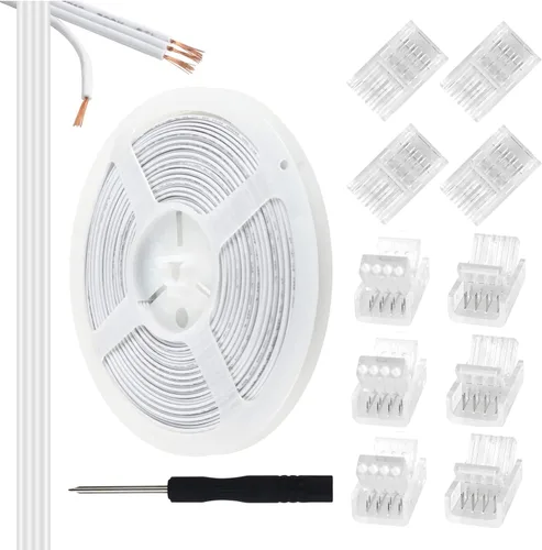 Miniatura 10 de RGBZONE Kit de conector LED de 3 pines de 0.394 in con cable de extensión de 3 pines de 32.8 pies y 10 piezas de tira LED de 3 pines para conectores