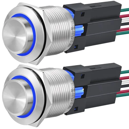 Interruptor de botón de 0.866 in con cierre redondo alto impermeable IP67 de acero inoxidable 304 con luz LED de 110 V 120 V CA para 7/8 pulgadas
