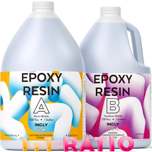 Kit de resina epoxi de 2 galones transparente de INCLY, suministros de resina de alto brillo y sin burbujas para revestimiento y moldeo de mesas,