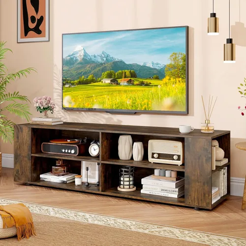 Miniatura 10 de Soporte de TV de madera para televisores de hasta 65 pulgadas, centro de entretenimiento en el hogar con estantes de almacenamiento ajustables y 4