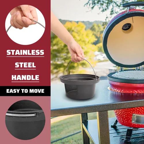 Miniatura 3 de Ceniza de hierro fundido con mango para parrilla Kamado Joe Junior, resistente a altas temperaturas, colector de cenizas de carbón de hierro fundido