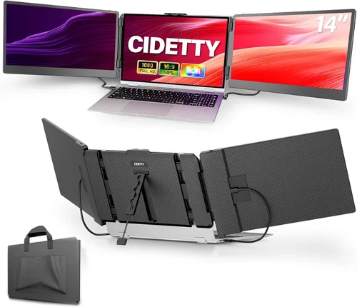 Miniatura 9 de CIDETTY Extensor de pantalla para portátil de 0.27 pulgadas, ultrafino, monitor portátil dual de 14 pulgadas FHD 1080P IPS, USB-C/HDMI Plug & Play