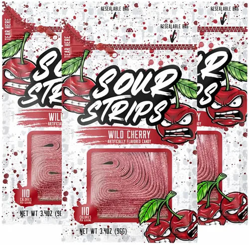 Miniatura 6 de Sour Strips Sour Candy Belts, Appleberry, bolsas de dulces resellables, 3.4 onzas (paquete de 3)