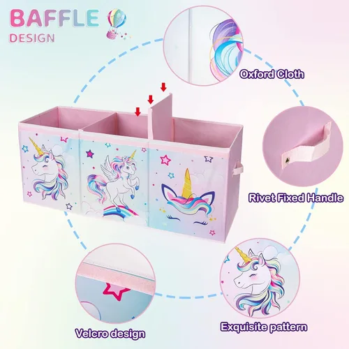 Miniatura 3 de WERNNSAI Cofre de juguetes extra grande – Caja de juguetes de unicornio organizadora de pecho con tapa abatible, contenedor de almacenamiento