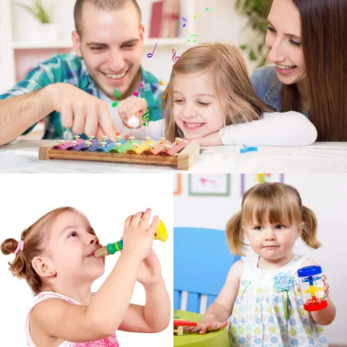 Miniatura 5 de Instrumentos musicales para niños, 33 piezas, 18 tipos, instrumentos de percusión de madera, pandereta, xilófono, juguetes para niños, educación