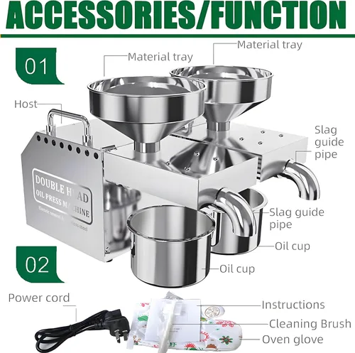 Miniatura 5 de Máquina de prensa de aceite, extractor de aceite, máquina de aceite de prensa caliente/fría de 1600 W para semillas de girasol de cacahuete
