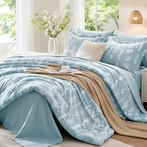 Miniatura 43 de MUXHOMO Juego de edredón tamaño individual XL, elegante juego de cama con estampado floral en una bolsa, 5 piezas, ultra suave y transpirable