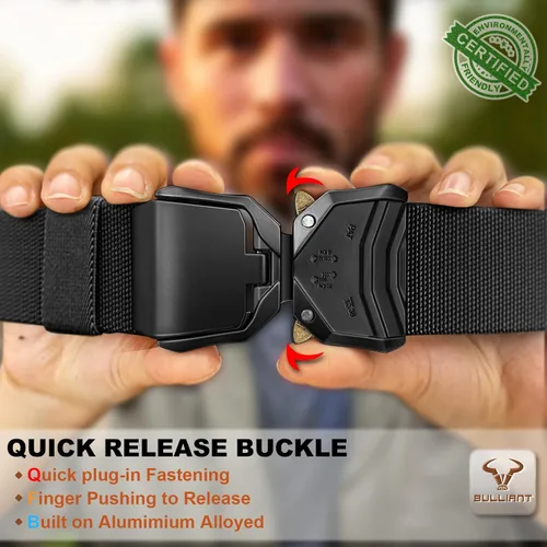 Miniatura 3 de BULLIANT Cinturón para hombre, paquete de 2, cinturón elástico táctico ajustable para aparejador militar, trabajo resistente, 1.5 pulgadas, corte