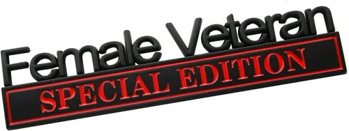 Miniatura 2 de 2 emblemas de automóvil de edición especial para veterana femenina, 3D, para exteriores, camiones, calcomanías para guardabarros (negro/rojo)