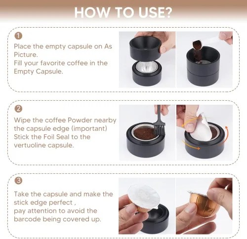 Miniatura 6 de Kit de sellos de papel de aluminio reutilizable Vertuo Capsule Kit para cápsulas VertuoLine para reutilizar cápsulas recargables Nespresso