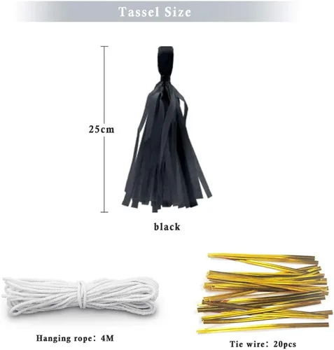 20 borlas de papel de seda para decoración de fiestas, bodas, festivales, baby shower, festivales, etc., negro 25 cm
