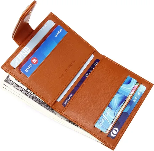 Miniatura 2 de Badiya Billeteras pequeñas para mujer, plegable, multitarjeta, delgada, tarjetero con cremallera, Marrón, Minimalista
