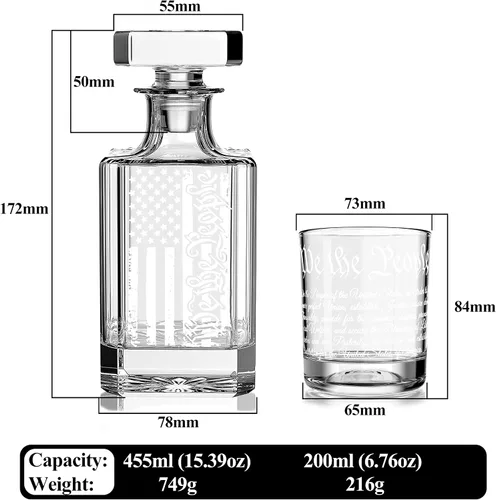 Miniatura 2 de WATAKA We the People - Juego de 2 copas de whisky para licor, whisky escocés, bourbon o vino, regalo de whisky patriótico para hombres