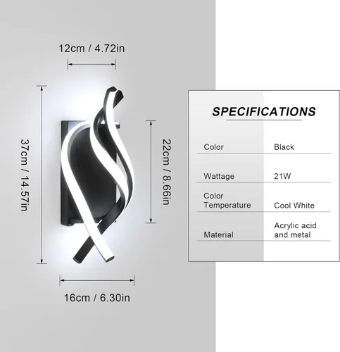Miniatura 2 de DELIPOP Apliques de pared, aplique de pared LED moderno en espiral, 21 W, 6500 K, luz blanca fría de pared para interiores, lámpara de pared LED