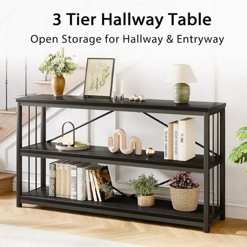 Miniatura 7 de LVB Mesa consola negra, mesa de entrada moderna para pasillo y sala de estar, mesa de sofá industrial detrás del sofá, mesa de entrada de madera
