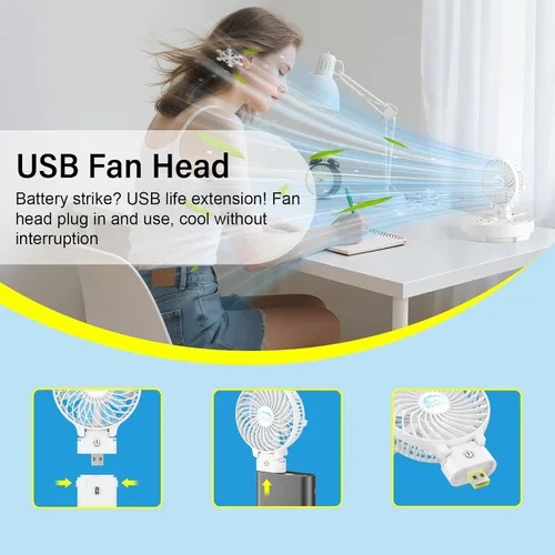 Miniatura 5 de HandFan Ventilador de mano portátil de 10400 mAh, ventilador de mano de larga duración de 40 horas recargable, mini ventiladores personales Hoja azul