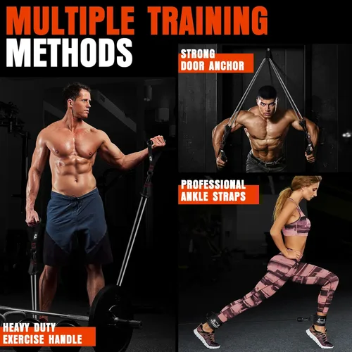 Miniatura 7 de Bandas de resistencia pesada para entrenamiento, bandas de ejercicio de 300 libras con asas, bandas de entrenamiento para hombres, juego de bandas