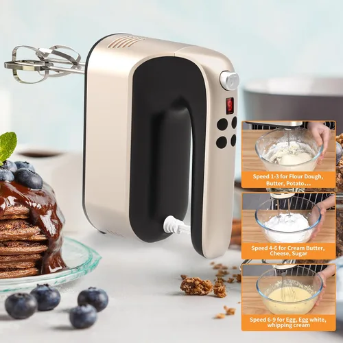 Miniatura 7 de Yomelo Batidora de mano digital de 9 velocidades, potente motor de CC de 400 W, batidora de mano eléctrica de mano con estuche de almacenamiento a