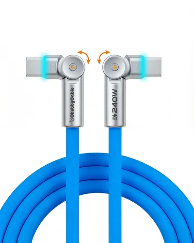 Miniatura 10 de chubbycable Chubby RotateX - Cable de carga rápida giratorio de 240 W, doble 180°, con luz LED, cable USB C de silicona suave, cable de carga extra