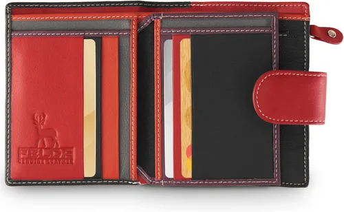 Miniatura 8 de Cartera de piel auténtica RFID para mujer, multicolor, 10 ranuras para tarjetas