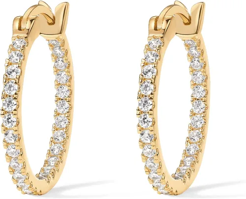 Miniatura 3 de PAVOI 14K Gold Plated 925 Sterling Silver Post Cubic Zirconia Hoop Earrings 3015mm