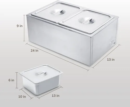 Miniatura 7 de SYBO ZCK Bain Marie - Calentador de alimentos, 2 secciones, Plateado