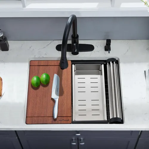 Miniatura 8 de Fregadero de cocina de montaje inferior, fregadero de cocina de 24 x 19 pulgadas, fregadero de cocina de acero inoxidable calibre 16, fregadero