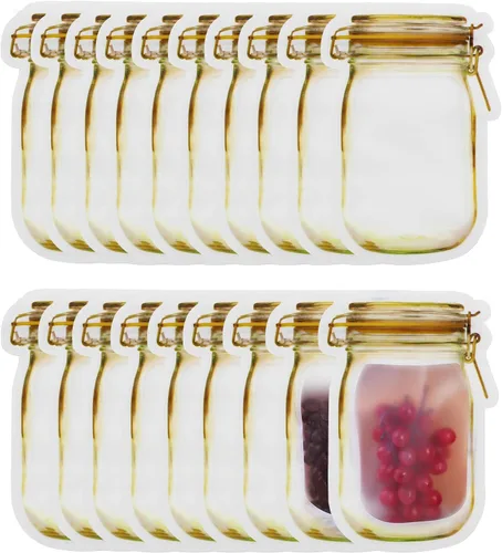 anGrace Mason Jar Bags Amarillas, 20 Piezas Bolsas Reutilizables Herméticas para Almacenamiento de Alimentos a Prueba de Fugas Bolsas Ahorradoras