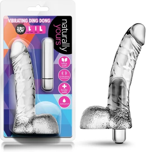 Blush Naturally Yours - Ding Dong vibrador para principiantes de 6.5 pulgadas, consolador transparente realista con vibrador de bala, TPE suave