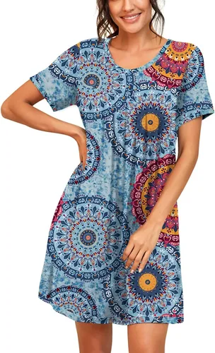 Miniatura 2 de PrinStory - Camisón de manga corta para mujer con plisado y cuello redondo