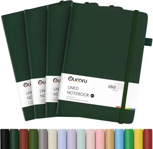 Miniatura 25 de Oucaru Cuaderno rayado, paquete de 4, 180 páginas, diarios A5 para escribir, papel grueso de 100 GSM, cuadernos pequeños diarios para mujeres y 4
